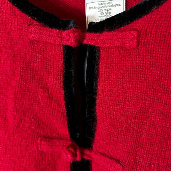 Laura Ashley Red Wool Angora Silk Black Velvet Trim LS Cardigan Sweater Size M - Picture 6 of 10